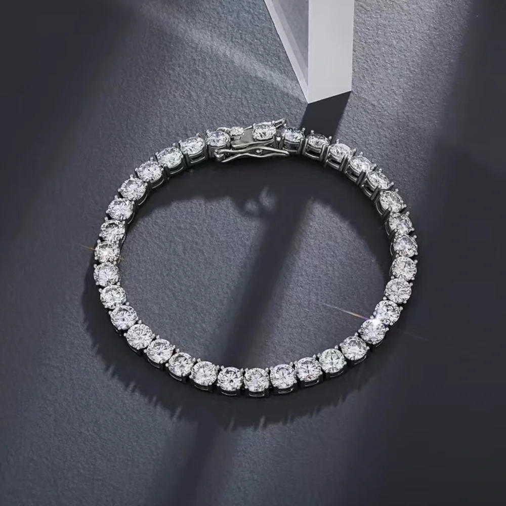 Men’s 5mm round cubic zirconia 14k silver plated setting bracelet 9”